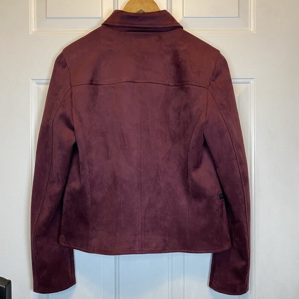 KUT From The Kloth Moto Jacket Womens Sz XS Burgundy Faux Suede Asymmetrical Zip - Picture 3 of 14